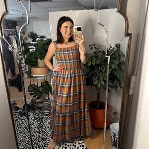 Birds of Paradis Smocked Dolores in Early Harvest Plaid Maxi Dress Multi Large